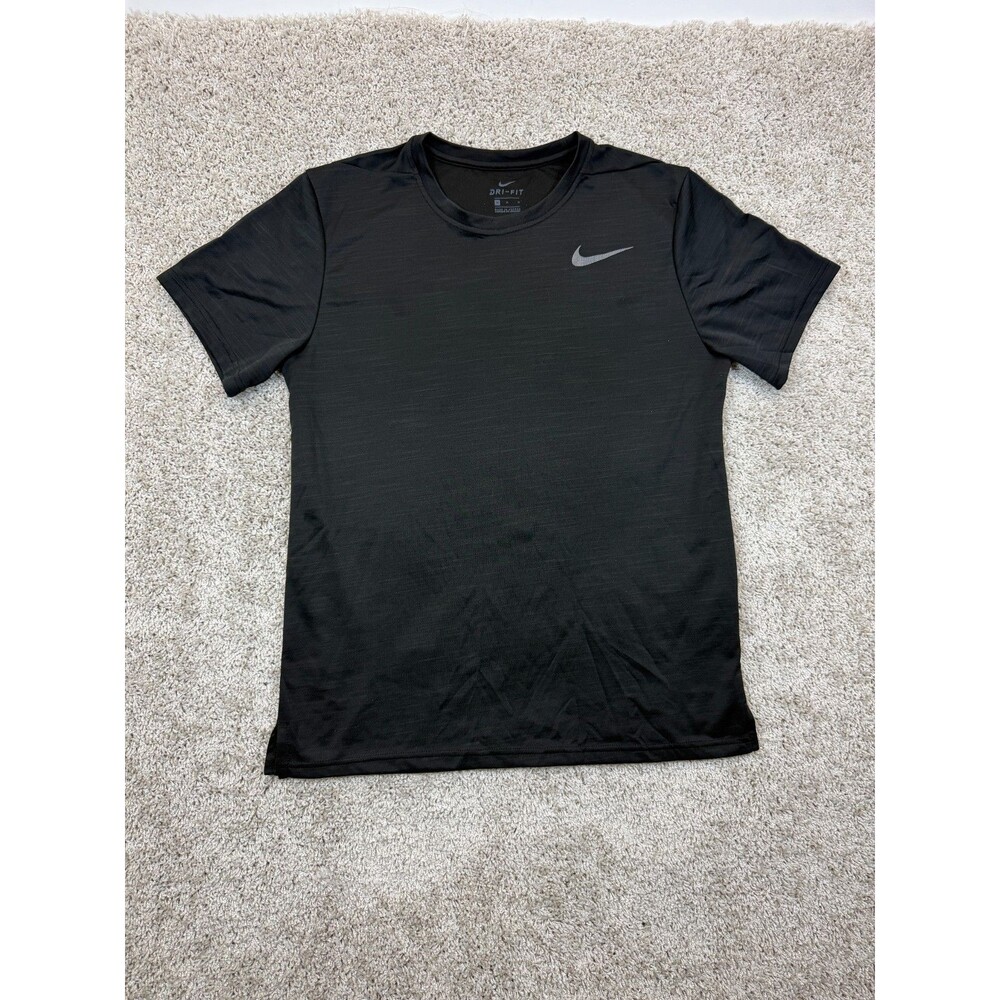 Nike Mens M Black Dri-FIT Short Sleeve Running Training Athletic Swoosh T Shirt